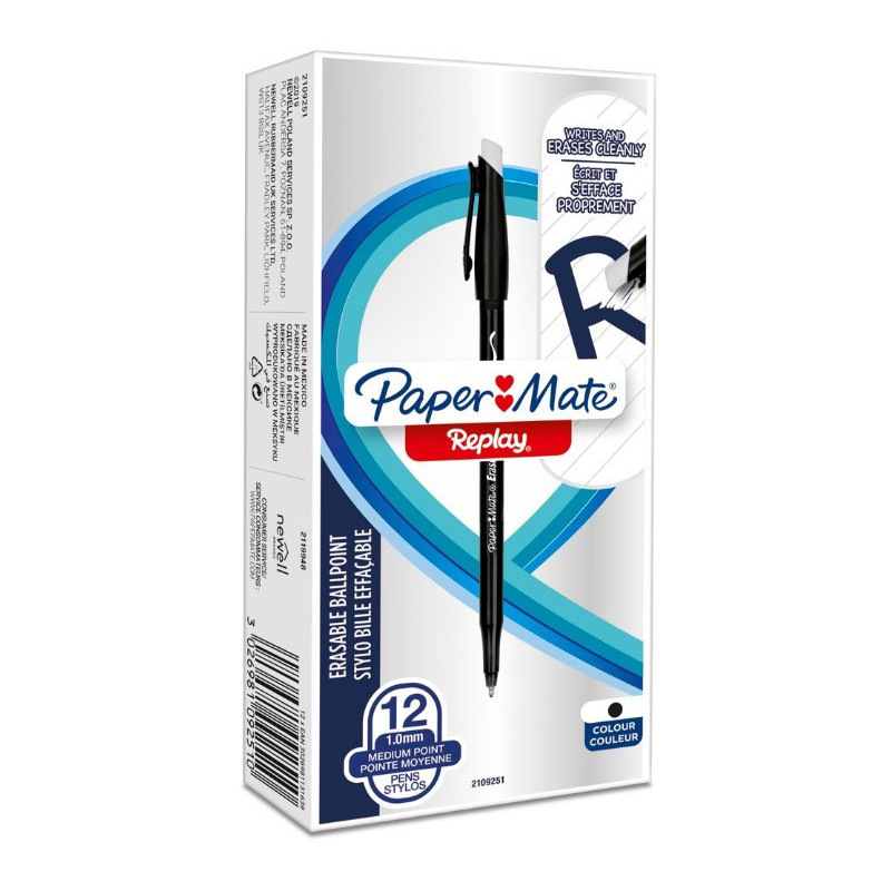 Papermate Replay Nero Penna a sfera Medio 12 pz