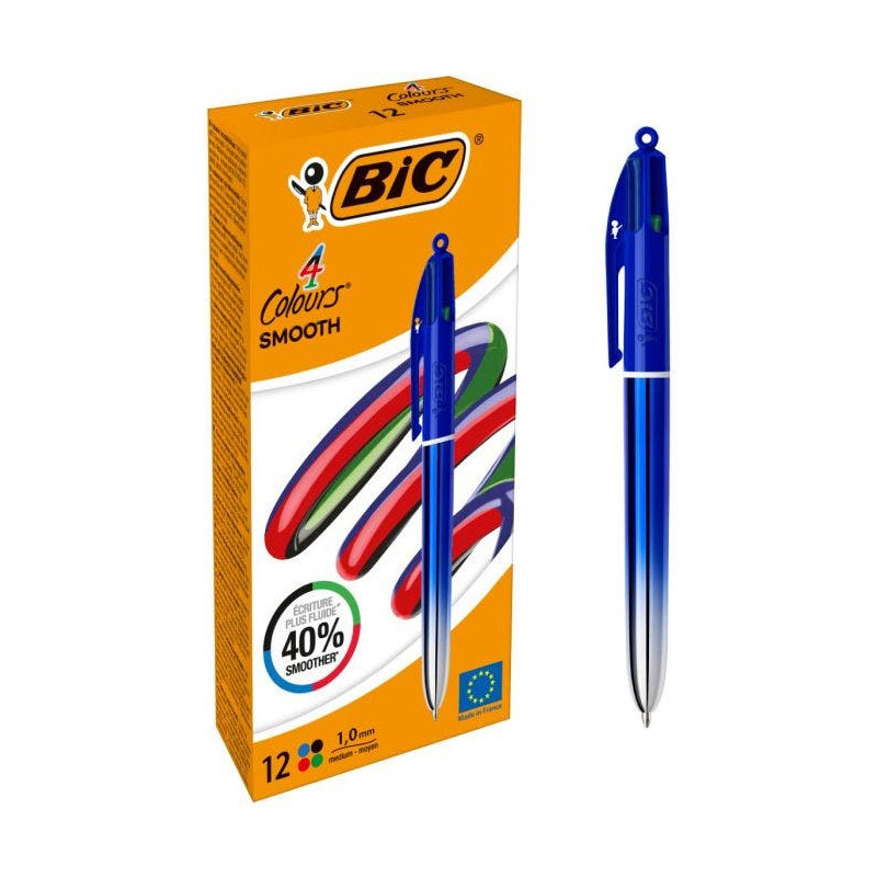 BIC Colors Smooth Nero, Blu, Verde, Rosso Penna a sfera retrattile girevole Medio 12 pz