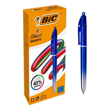 BIC Colors Smooth Nero, Blu, Verde, Rosso Penna a sfera retrattile girevole Medio 12 pz