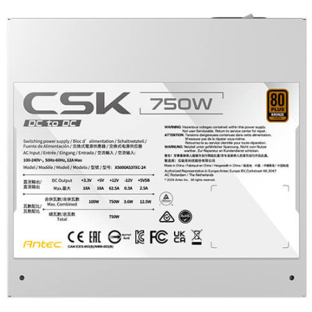 Antec CSK750DC WHITE alimentatore per computer 750 W 24-pin ATX ATX Nero