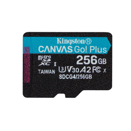 Kingston Technology Scheda microSDXC Canvas Go Plus Gen4 200MB/s A2 U3 V30 da 256 GB + adattatore