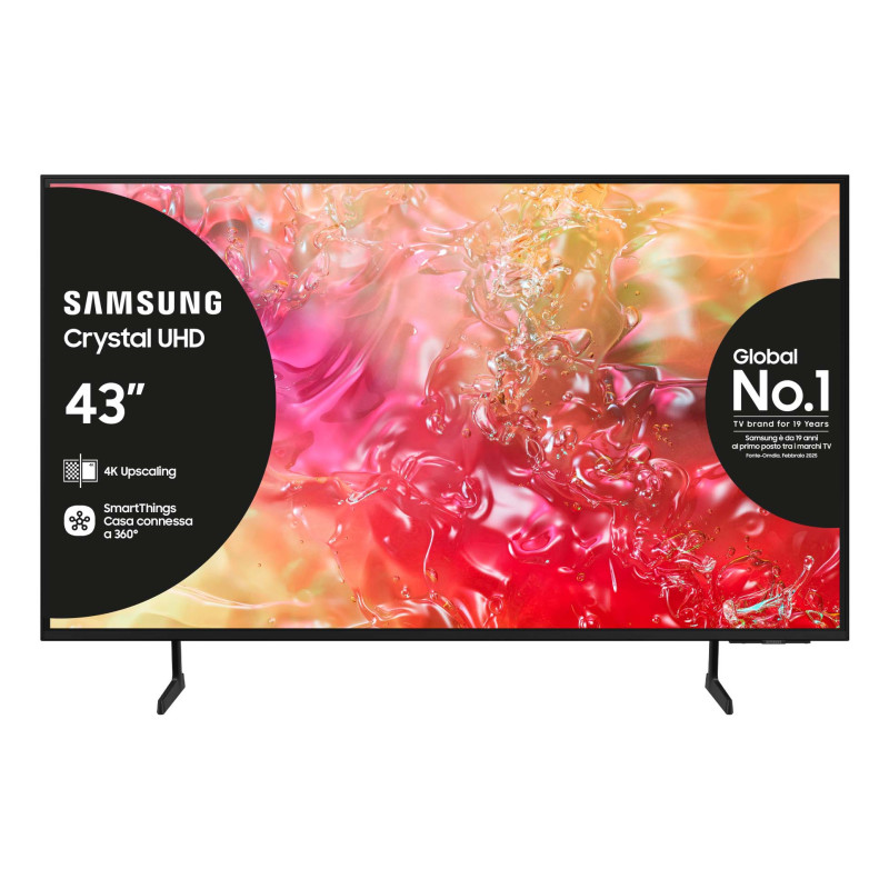 Samsung TV Crystal UHD 4K 43” UE43DU7170UXZT Smart TV Wi-Fi Black 2024, Processore Crystal 4K, 4K Upscaling, Slim Look Design,
