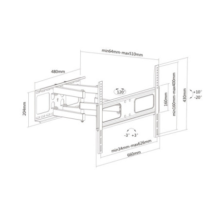 VALUE 17.99.1205 Supporto TV a parete 177,8 cm (70") Nero