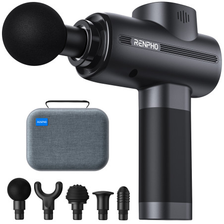 Renpho Active+ R-C003, Pistola Massaggiante Sportiva a Percussione, 5 Testine Intercambiabili, 5 Velocità e Design Antiscivolo