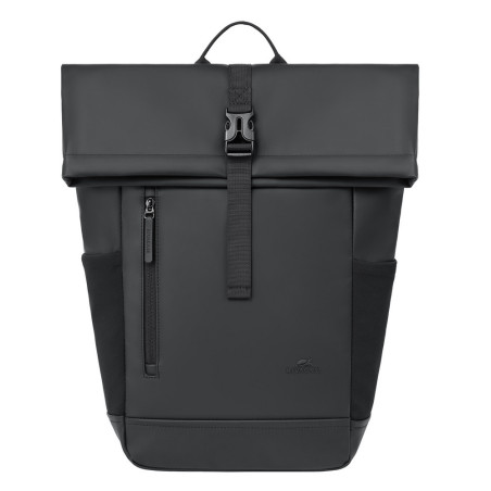 Rivacase Eden zaino Zaino roll top Nero Poliestere, PU pelle