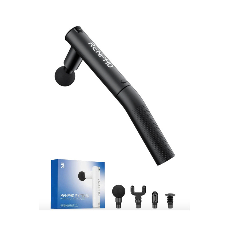 Renpho Extend Massage Gun R-C004, Pistola Massaggiante con Manico di Estensione Rimovibile, 4 Testine e 4 Velocità