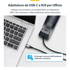 StarTech.com Adattatore da USB-C a RJ9 da 1,8m per telefono fisso o cuffie con cavo wireless, utilizza l'hardware della linea