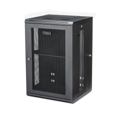 StarTech.com Armadio Rack 19" 18U a Muro - Server Rack 19 pollici a 4 montanti con cerniere - Rack Dati Ventilato con Ripiano