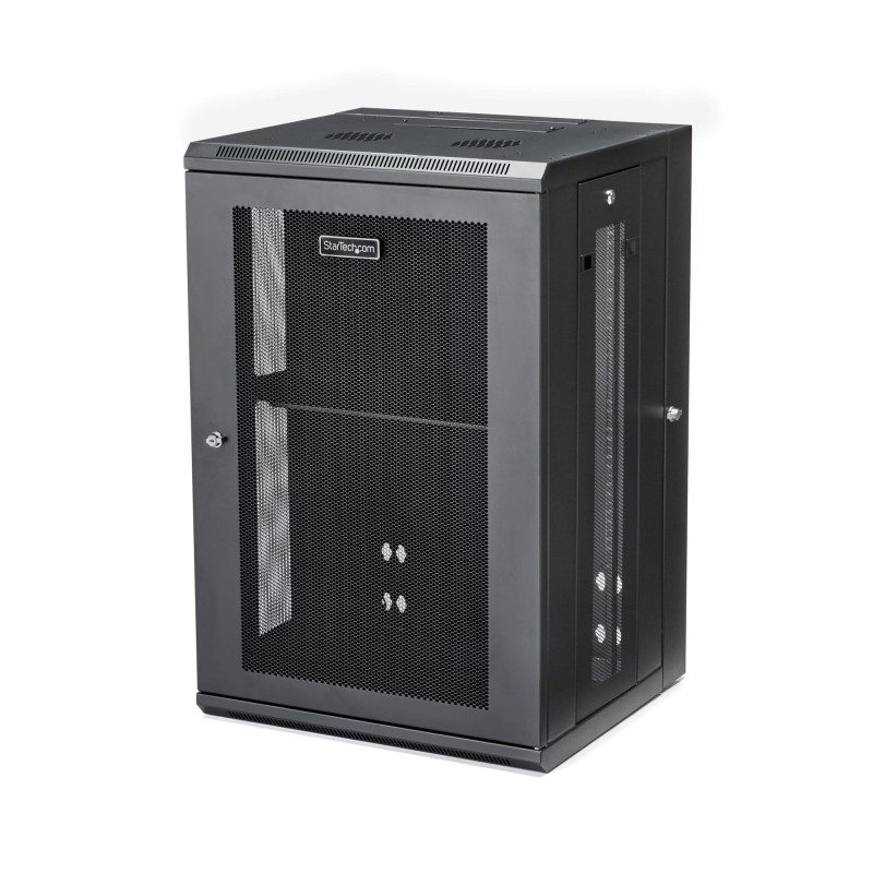 StarTech.com Armadio Rack 19" 18U a Muro - Server Rack 19 pollici a 4 montanti con cerniere - Rack Dati Ventilato con Ripiano