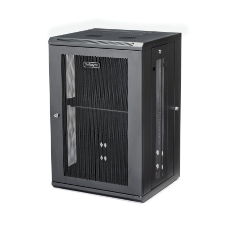 StarTech.com Armadio Rack 19" 18U a Muro - Server Rack 19 pollici a 4 montanti con cerniere - Rack Dati Ventilato con Ripiano