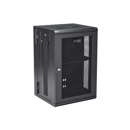 StarTech.com Armadio Rack 19" 18U a Muro - Server Rack 19 pollici a 4 montanti con cerniere - Rack Dati Ventilato con Ripiano