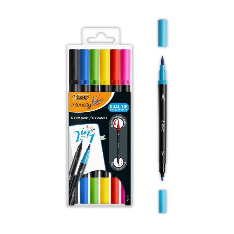 BIC Intensity Dual Tip marcatore Nero, Blu, Verde, Viola, Rosso, Giallo 6 pz