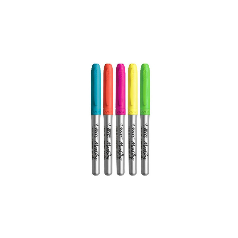 BIC 968410 evidenziatore 5 pz Punta conica Blu, Verde, Arancione, Rosa, Giallo