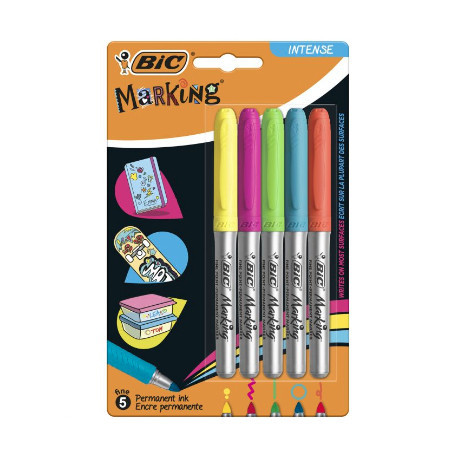 BIC 968410 evidenziatore 5 pz Punta conica Blu, Verde, Arancione, Rosa, Giallo