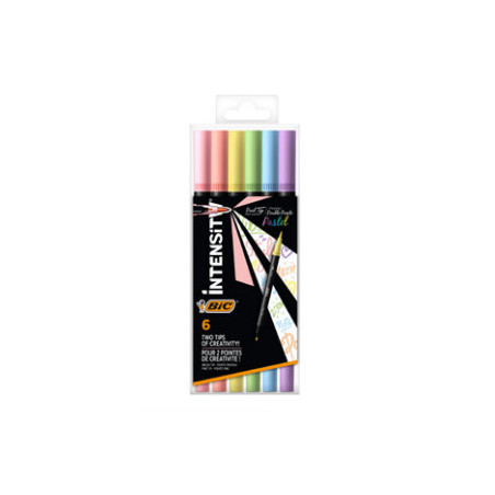 BIC Intensity Dual tip evidenziatore 6 pz Punta del pennello Azzurro, Verde chiaro, Rosa chiaro, Pesca, Viola, Giallo