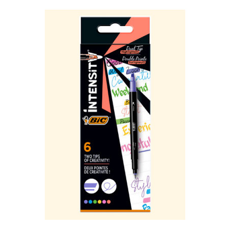 BIC Intensity Dual Tip evidenziatore 6 pz Punta sottile smussata Blu, Verde, Pesca, Rosa, Viola, Giallo