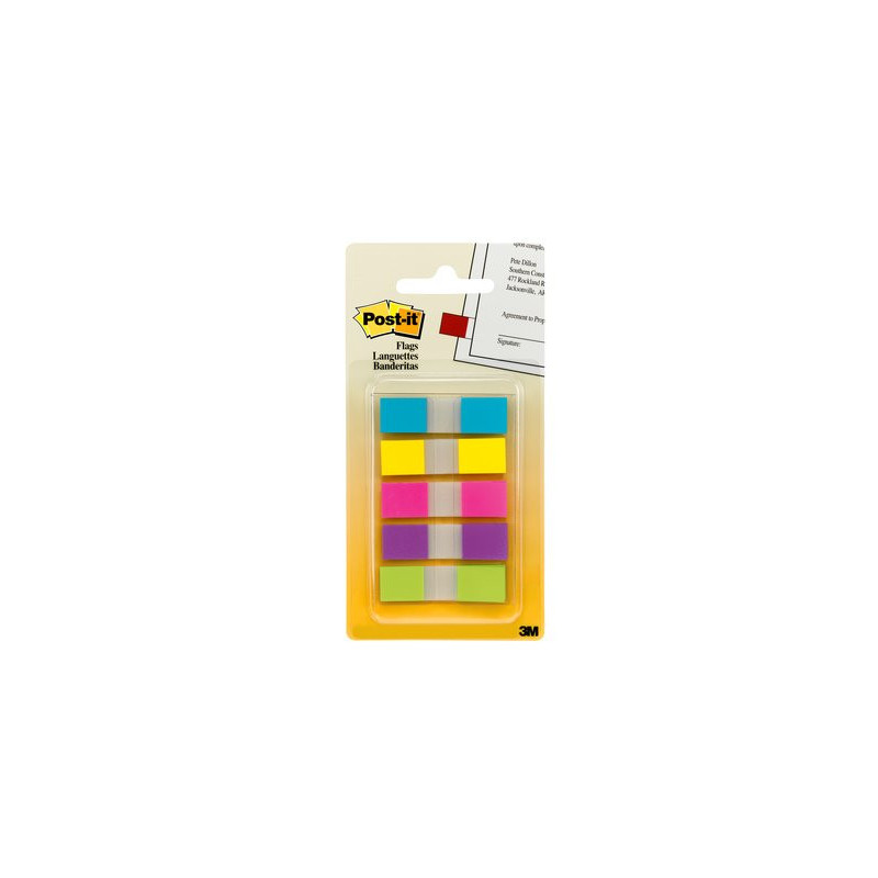 Post-It Flags, Assorted Bright Colors, 1/2 in Wide, 100/On-the-Go Dispenser bandiera autoadesiva 100 fogli