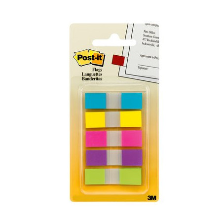 Post-It Flags, Assorted Bright Colors, 1 2 in Wide, 100 On-the-Go Dispenser bandiera autoadesiva 100 fogli