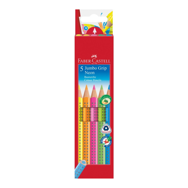 Faber-Castell Jumbo GRIP Blu, Verde, Arancione, Rosa, Giallo 5 pz