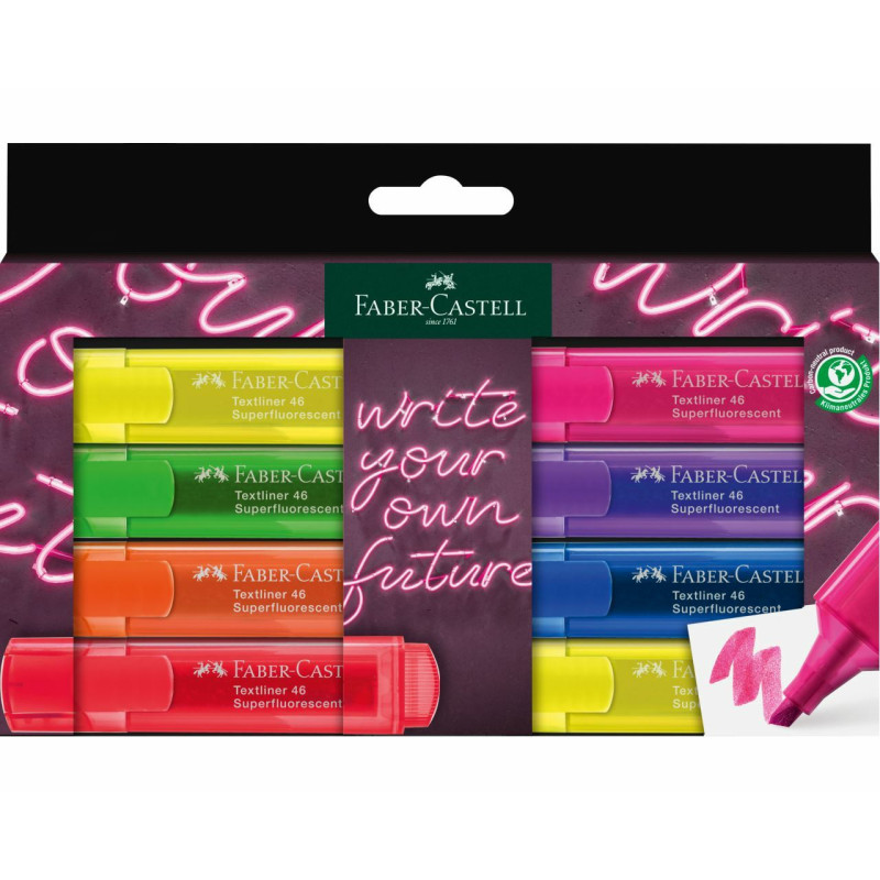 Faber-Castell 254601 evidenziatore 8 pz Punta smussata Blu, Verde, Lillà, Arancione, Rosa, Rosso, Giallo