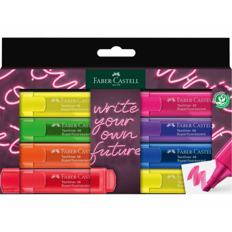 Faber-Castell 254601 evidenziatore 8 pz Punta smussata Blu, Verde, Lillà, Arancione, Rosa, Rosso, Giallo