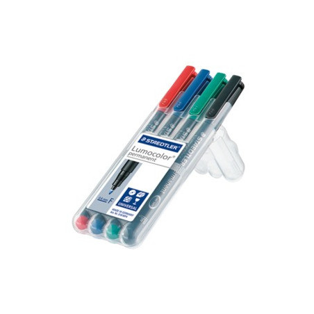 Staedtler Lumocolor 318 WP4 marcatore permanente Punta sottile Nero, Blu, Verde, Rosso 4 pz