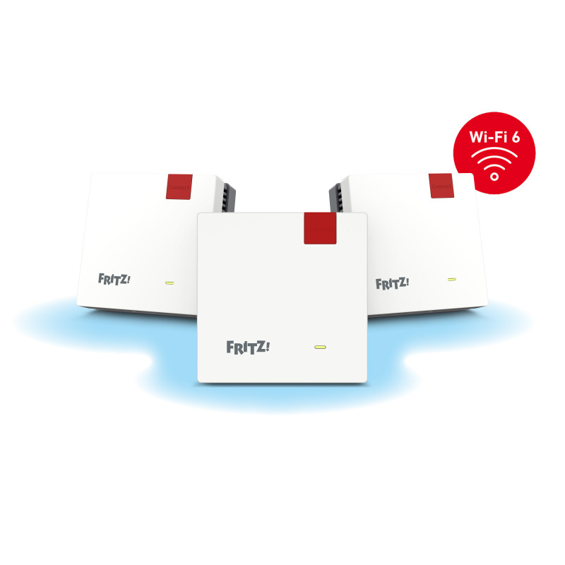 Mesh Set FRITZMESH SET 1600 3-PACK EDITION INTERNATIONAL Dual-band (2.4 GHz/5 GHz) Wi-Fi 6 (802.11ax) Rosso, Bianco Interno