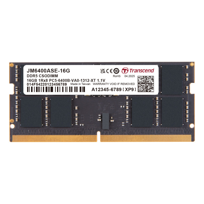Transcend JM6400ASE-16G memoria 16 GB 1 x 16 GB DDR5 6400 MT/s 262-pin SO-DIMM