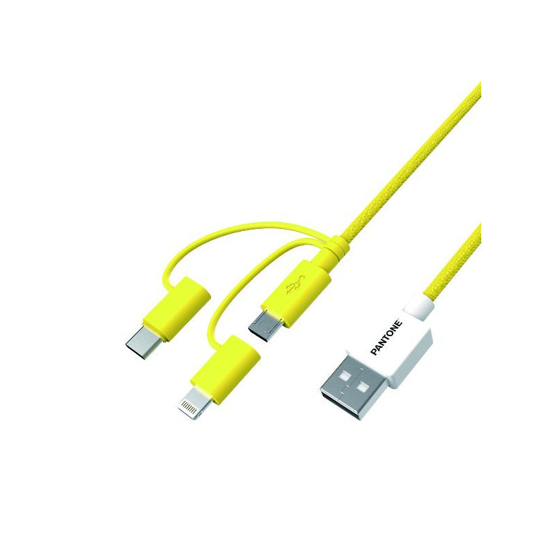 Pantone PT-USB003Y1 cavo USB 1,2 m USB A USB C/Micro USB A/Lightning Giallo