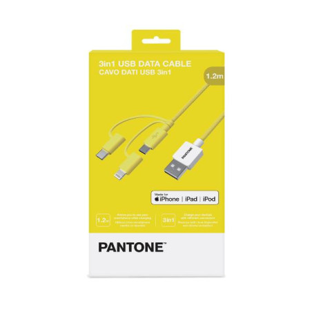 Pantone PT-USB003Y1 cavo USB 1,2 m USB A USB C/Micro USB A/Lightning Giallo