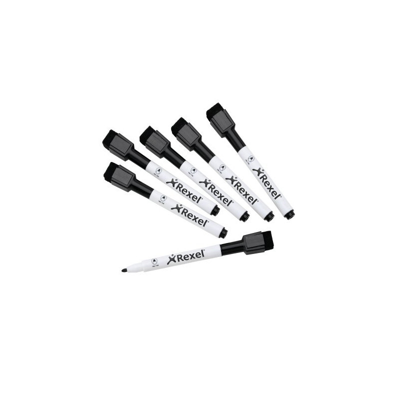 Rexel Pennarelli magnetici cancellabili a secco nero (6) Rexel Pennarelli magnetici cancellabili a secco nero (6)