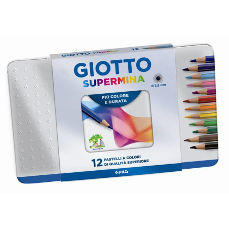 F.I.L.A. Scatola Metallo 12 Giotto Supermina - Diametro Mina 3,8Mm