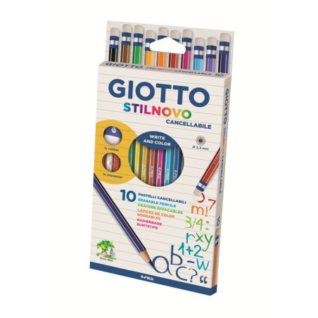 F.I.L.A. Astuccio 10 Giotto Stilnovo Con Gomma Su Cappuccio, Maxigomma E Temperino