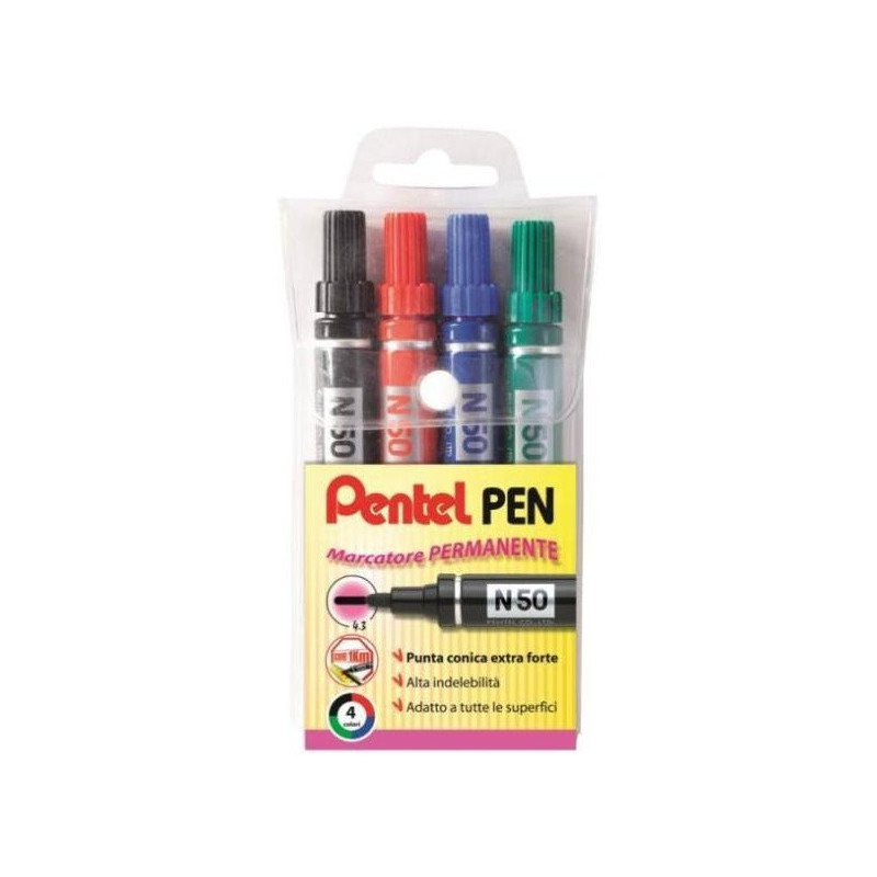 Pentel N50 evidenziatore 4 pz Nero, Blu, Verde, Rosso
