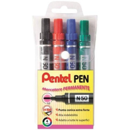 Pentel N50 evidenziatore 4 pz Nero, Blu, Verde, Rosso