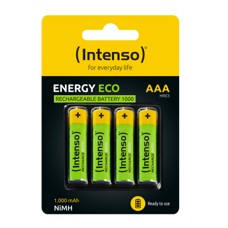 Intenso HR03 NiMH Energy Eco 1000mAh 4er Blister - Micro (AAA) - 1.000 mAh Batteria ricaricabile Mini Stilo AAA Nichel-Metallo