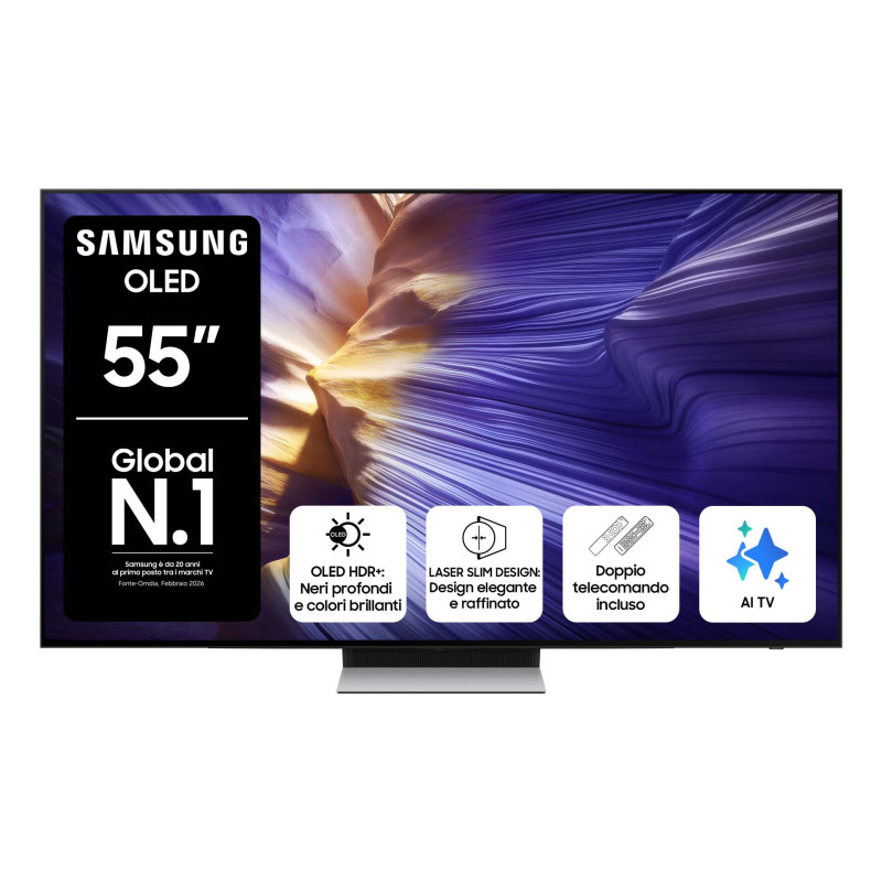 Samsung OLED AI TV 55" QE55S90FAEXZT 4K, Processore NQ4 AI Gen3, 4K AI Upscaling Pro, Schermo antiriflesso, OLED HDR, Dolby