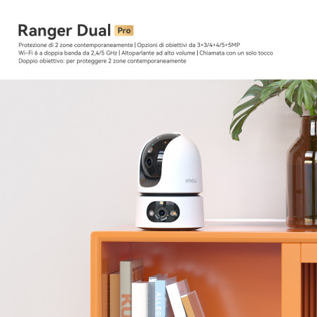 Imou Ranger Dual Pro 10MP Telecamera da interno, motorizzata, con doppia ottica 5MP+5MP, sirena integrata e faretto, tasto di