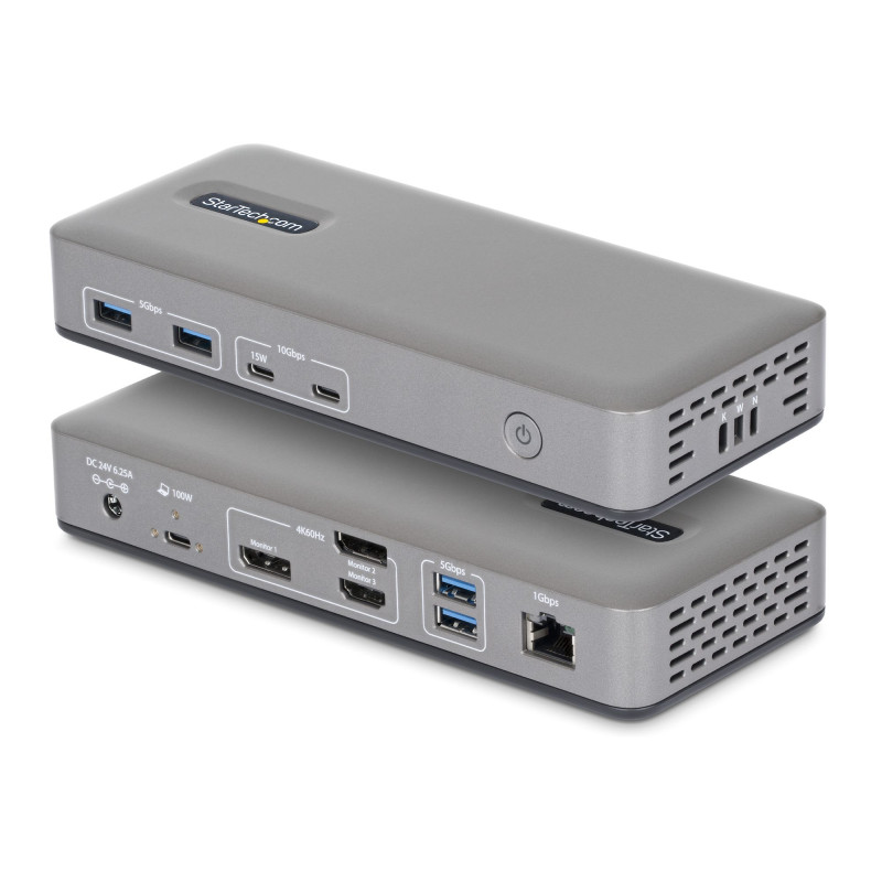 StarTech.com Docking Station USB-C Triple Monitor, DisplayPort / HDMI, 2x 4K 60Hz, 1x 4K 30Hz, Ricarica Laptop 100W, Ethernet
