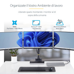 StarTech.com Supporto per tre monitor fino a 27", VESA 75x75 100x100, regolazioni dei bracci senza attrezzi, montaggio con