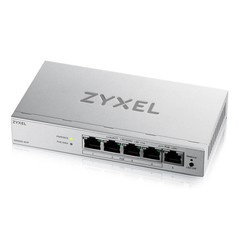 Zyxel GS1200-5HPV3 Gestito L2 Gigabit Ethernet (10/100/1000) Supporto Power over Ethernet (PoE) Desktop Grigio Zyxel GS1200-5HPV3 Gestito L2 Gigabit Ethernet (10/100/1000) Supporto Power over Ethernet (PoE) Desktop Grigio