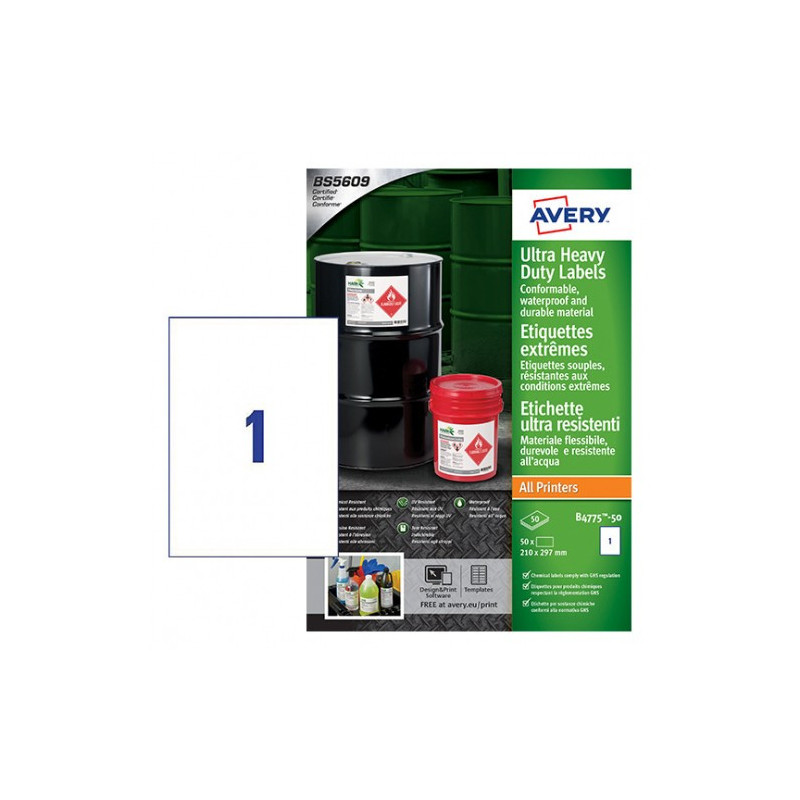 Avery B4775-50 etichetta autoadesiva Rettangolo Permanente Bianco 50 pz