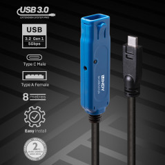 Lindy 43381 cavo USB USB 3.2 Gen 1 (3.1 Gen 1) 8 m USB C USB A 5 Gbit/s Nero, Blu