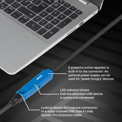 Lindy 43381 cavo USB USB 3.2 Gen 1 (3.1 Gen 1) 8 m USB C USB A 5 Gbit s Nero, Blu