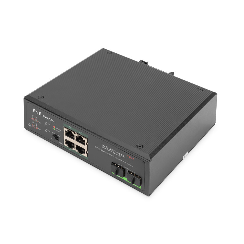 Digitus Switch PoE di rete Gigabit Ethernet a 4 porte, industriale, non gestito, 2 SFP uplink Digitus Switch PoE di rete Gigabit Ethernet a 4 porte, industriale, non gestito, 2 SFP uplink
