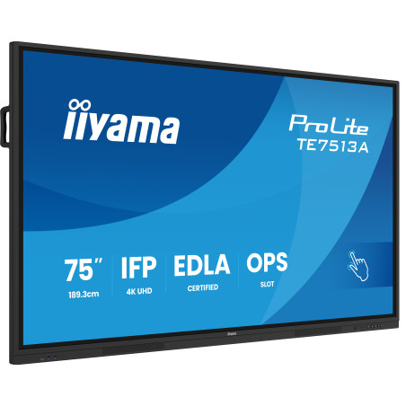 iiyama TE7513A-B1AG visualizzatore di messaggi Pannello piatto interattivo 190,5 cm (75") Wi-Fi 500 cd m² 4K Ultra HD Nero