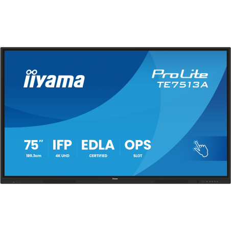 iiyama TE7513A-B1AG visualizzatore di messaggi Pannello piatto interattivo 190,5 cm (75") Wi-Fi 500 cd/m² 4K Ultra HD Nero