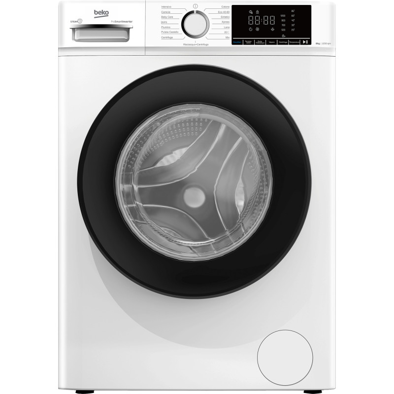 Beko b100 BMX8126DB 8kg classe A bianco, inverter 1200 giri, display XL, oblò nero, vapore Beko b100 BMX8126DB 8kg classe A bianco, inverter 1200 giri, display XL, oblò nero, vapore