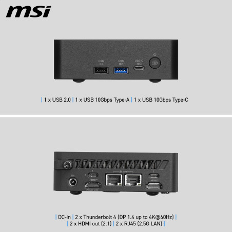 MSI Cubi NUC AI+ 3MG-003EU Copilot+ PC Intel Core Ultra 7 355 16 GB DDR5-SDRAM 1 TB SSD Windows 11 Pro Mini PC Nero