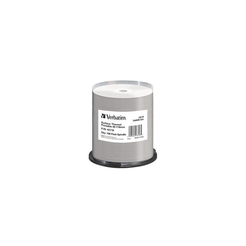Verbatim CD-R Thermal Printable No ID Brand 700 MB 52x 100 pz Verbatim CD-R Thermal Printable No ID Brand 700 MB 52x 100 pz